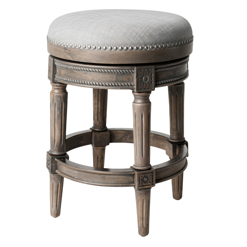 Maven Lane Pullman Backless Counter Stool in Reclaimed Oak Finish w/ Ash Grey Fabric Upholstery
