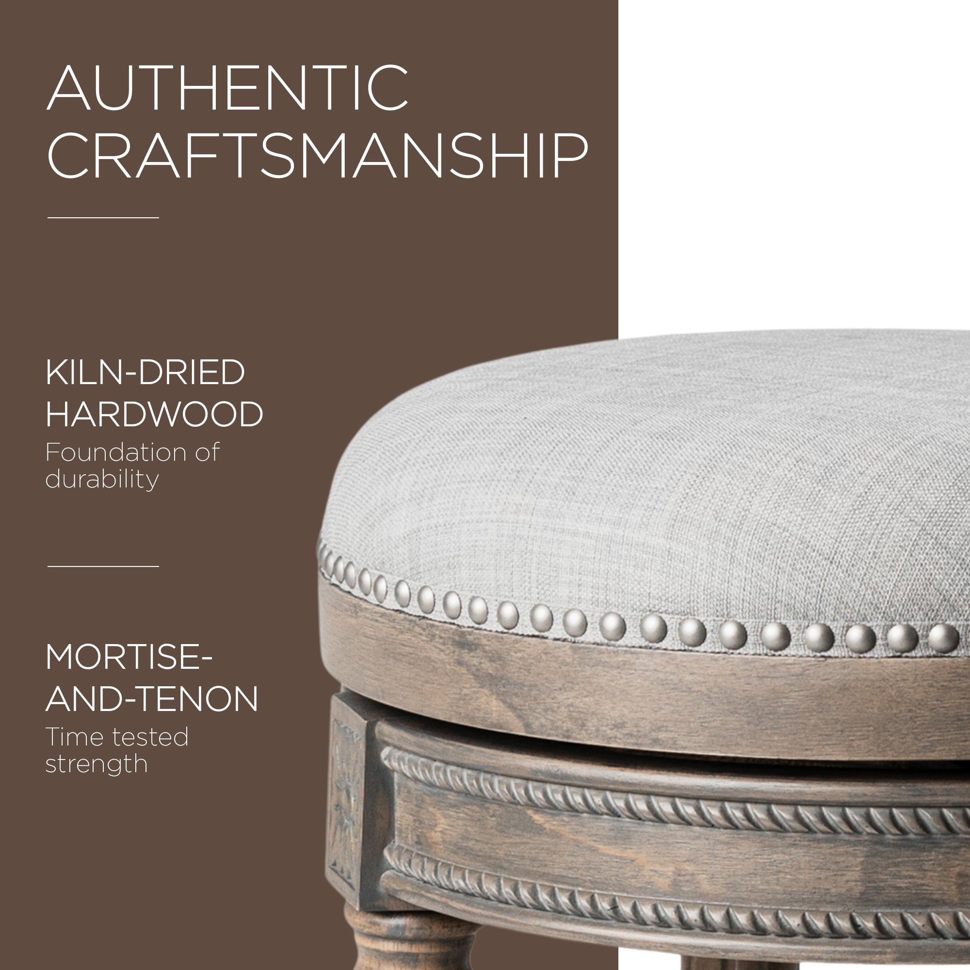 Maven Lane Pullman Backless Counter Stool in Reclaimed Oak Finish w/ Ash Grey Fabric Upholstery - VMInnovations
