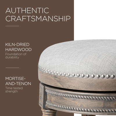Maven Lane Pullman Backless Counter Stool in Reclaimed Oak Finish w/ Ash Grey Fabric Upholstery - VMInnovations