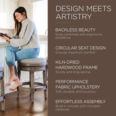 Maven Lane Backless Counter Stool in Oak Finish w/ Ash Grey Fabric (For Parts)