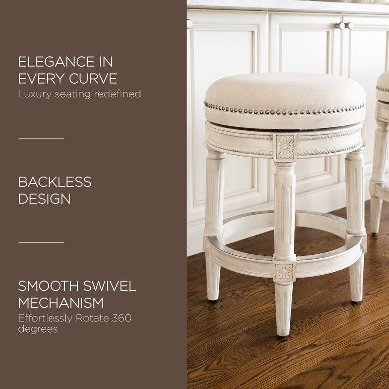 Maven Lane Pullman Backless Counter Stool in White Oak Finish w/ Natural Color Fabric Upholstery