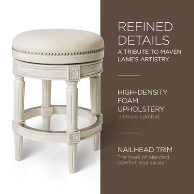 Maven Lane Pullman Backless Counter Stool in White Oak Finish w/ Natural Color Fabric Upholstery