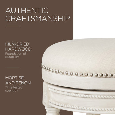 Maven Lane Pullman Backless Counter Stool in White Oak Finish w/ Natural Color Fabric Upholstery - VMInnovations