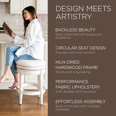 Maven Lane Pullman Backless Counter Stool in White Oak Finish w/ Natural Color Fabric Upholstery - VMInnovations