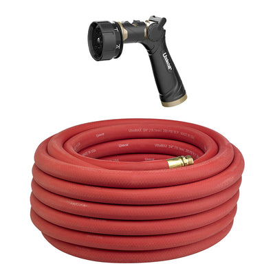 Underhill Ultramax 75 Ft Garden Hose, Red w/ Proline Master Gold 7 Spray Nozzle