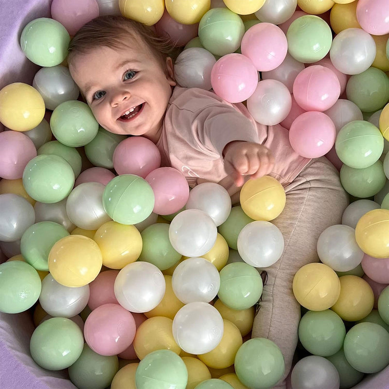 MeowBaby Round 35 x 11.5 Inch Foam Ball Pit w/ 200 Balls, Pastel Pink/Gray(Used)