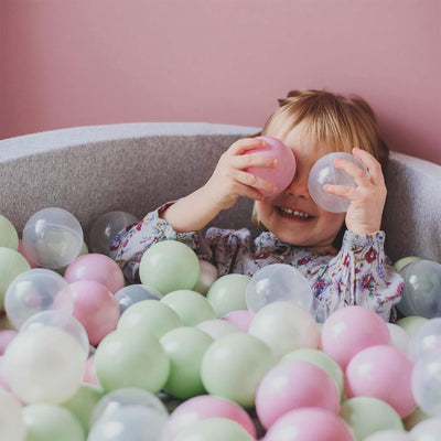 MeowBaby Round 35 x 11.5 Inch Foam Ball Pit w/ 200 Balls, Pastel Pink/Gray(Used) - VMInnovations