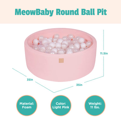 Round 35" x 11.5" Baby Foam Ball Pit w/ 200 Balls, Light Pink/Pearl (Open Box) - VMInnovations