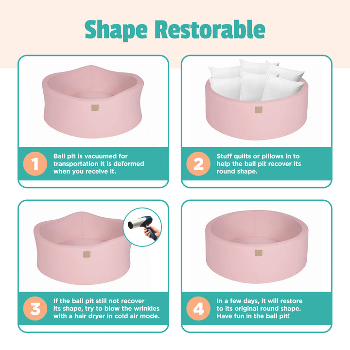 Round 35" x 11.5" Baby Foam Ball Pit w/ 200 Balls, Light Pink/Pearl (Open Box)