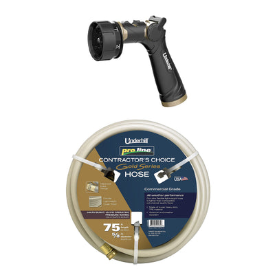 Underhill 75 Foot Heavy Duty Garden Hose with Proline Master Gold 7 Spray Nozzle