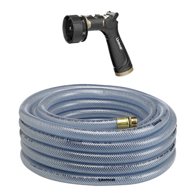 Underhill Ultramax 75' Garden Hose, Clear w/ Proline Master Gold 7 Spray Nozzle
