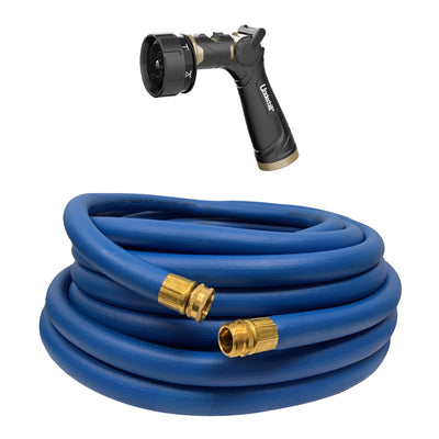 Underhill Ultramax 75 Ft Garden Hose, Blue w/ Proline Master Gold 7 Spray Nozzle