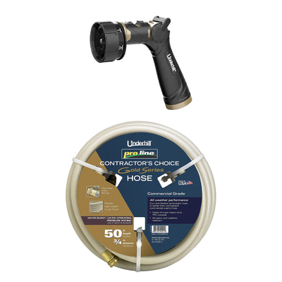 Underhill 50 Foot Heavy Duty Garden Hose and Proline Master Gold 7 Spray Nozzle