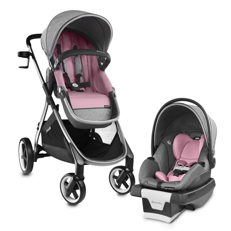 Evenflo Gold Shyft Travel System Set with SecureMax Infant Car Seat, Opal Pink