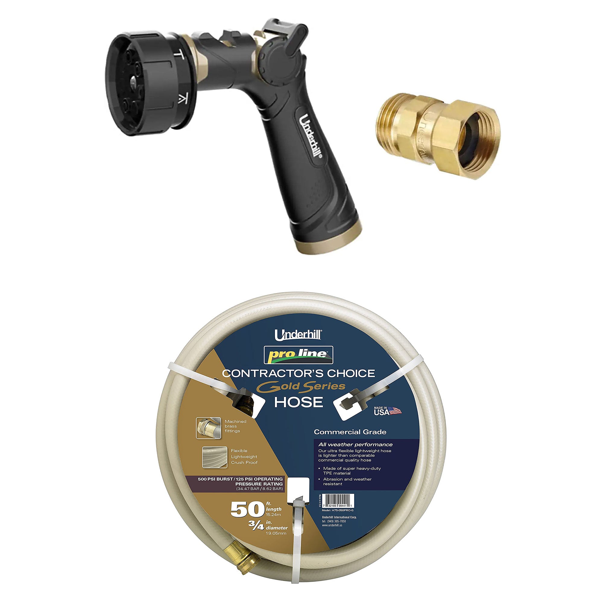Underhill Twist-Ease Kink Eliminator + 7 Spray Nozzle + 50 Foot Garden Hose