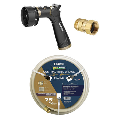 Underhill Twist-Ease Kink Eliminator + 7 Spray Nozzle + 75 Foot Garden Hose