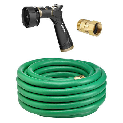 Underhill 50 Ft Garden Hose, Green + 7 Spray Nozzle + Twist-Ease Kink Eliminator