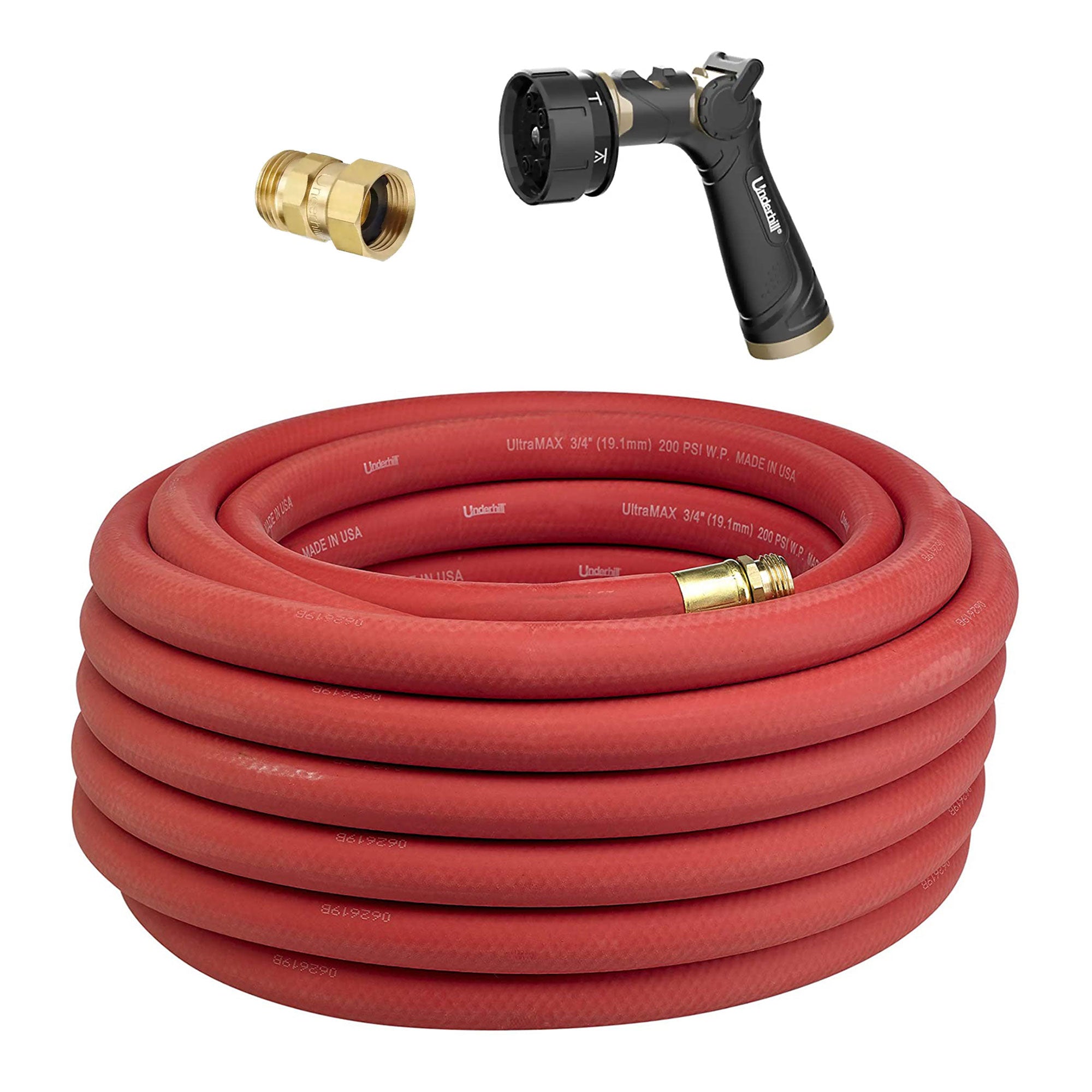 Underhill Twist-Ease Kink Eliminator + 7 Spray Nozzle + 25 Foot Garden Hose, Red - VMInnovations