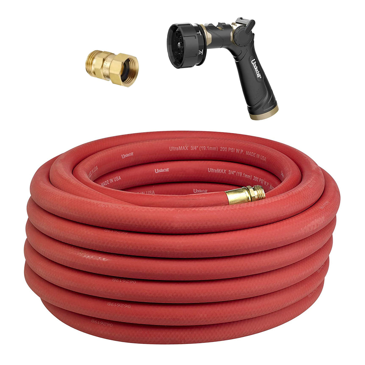 Underhill Twist-Ease Kink Eliminator + 7 Spray Nozzle + 25 Foot Garden Hose, Red