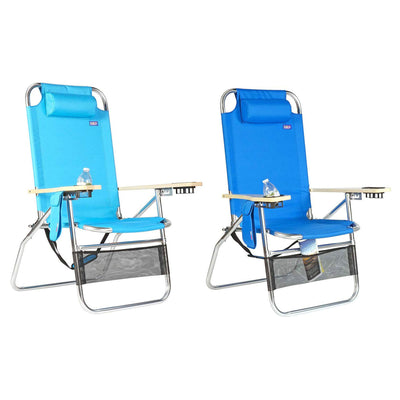 Copa Big Papa 4 Position Folding Chair w/ Cupholders 2 Pack, Light Blue and Blue