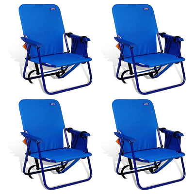 Copa Backpack Single Position Folding Beach Lounge Chair, Royal Blue (4 Pack)