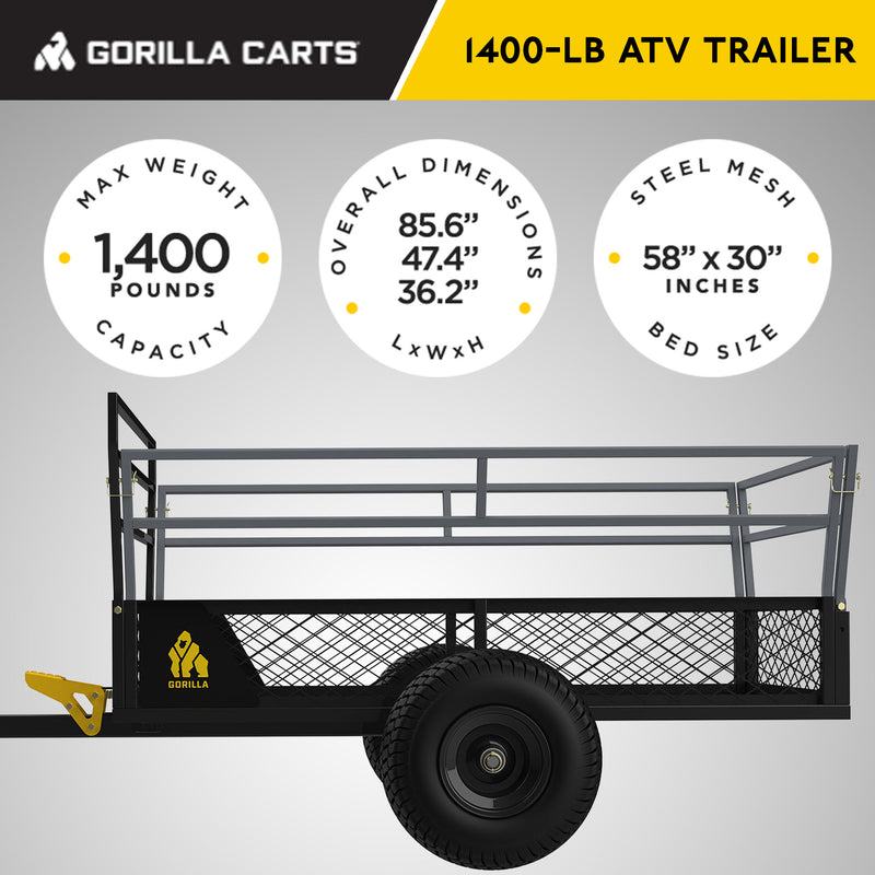 Gorilla 1400 lb Steel ATV Trailer w/ Removable Sides, Black (Used)