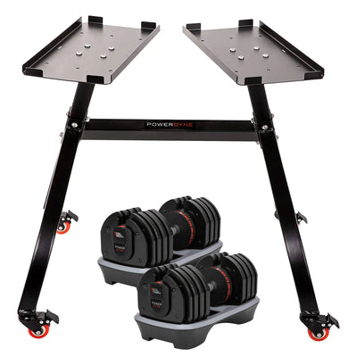NonZero Gravity PowerDyne Iron Dumbbell Weights, 80 Lbs, 2 Pack, Coal w/ Stand