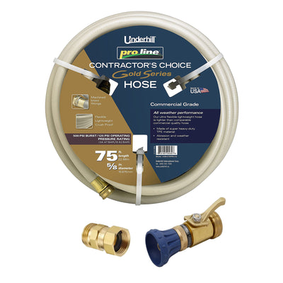 Underhill ProLine Gold Series 75 Ft Garden Hose w/ Metal Nozzle & Nozzle Adapter - VMInnovations