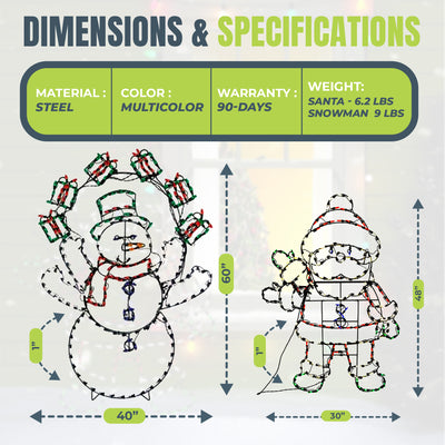ProductWorks Pro Line Animated Christmas Display Set w/ 60" Snowman & 48" Santa