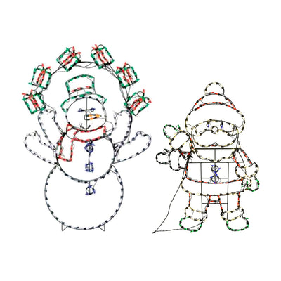 ProductWorks Pro Line Animated Christmas Display Set w/ 60" Snowman & 48" Santa
