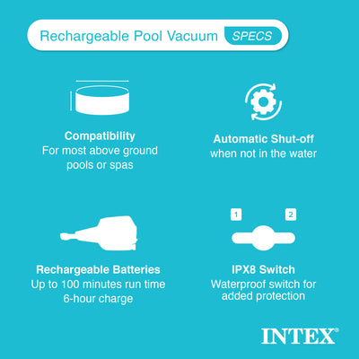 Intex ZR200 Rechargeable Cordless Telescoping Pool Vacuum w 2 Brush Heads (Used)