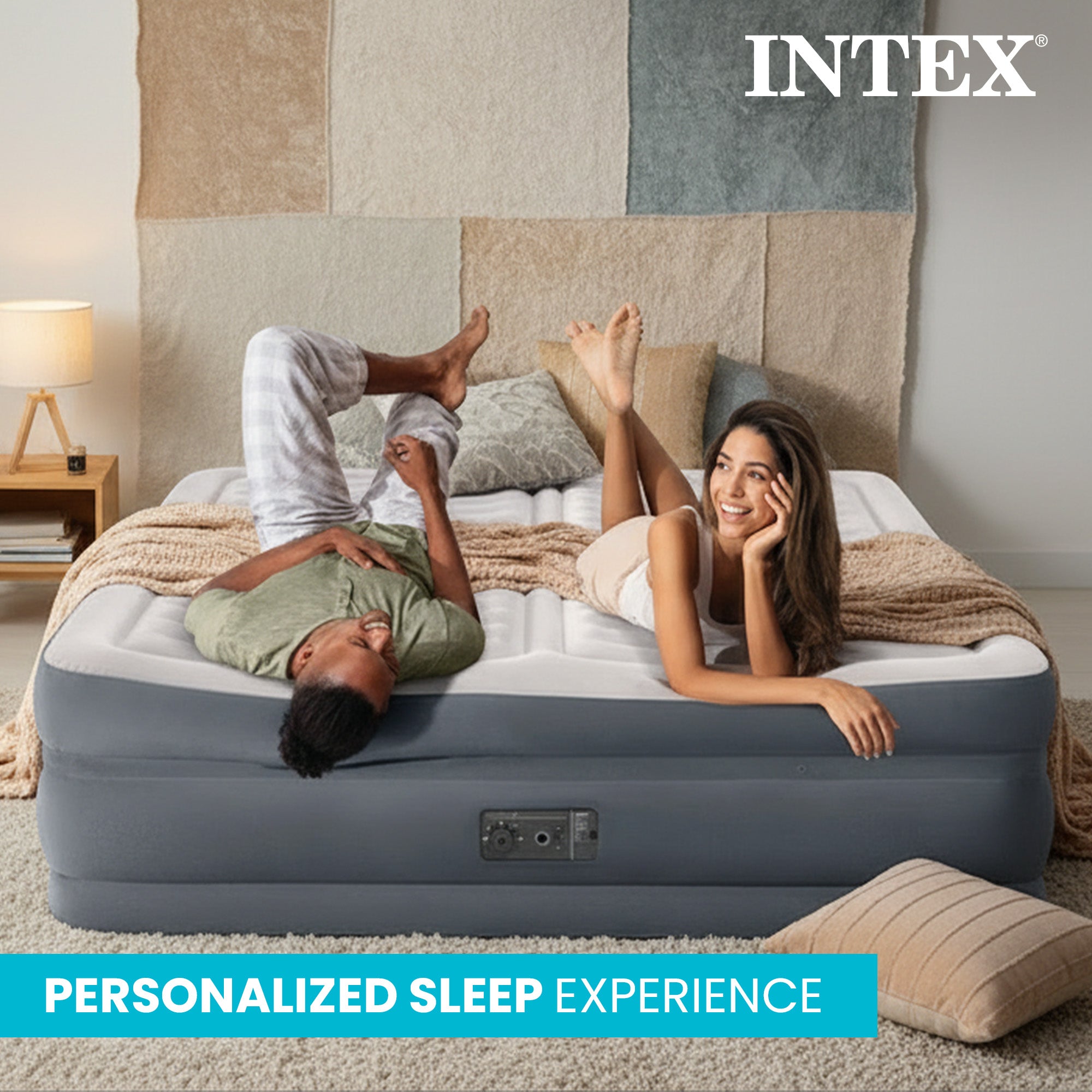 Intex 64953E Deluxe Dual Zone 22" King Sized Air Mattress with Built In Air Pump