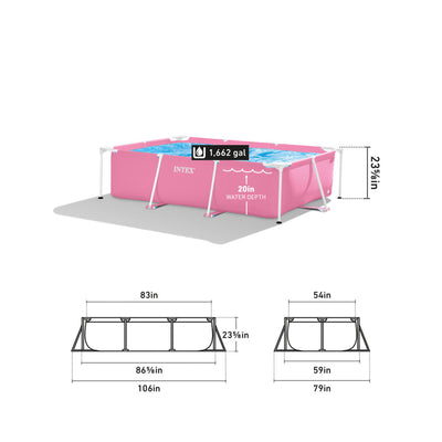 Intex 86" x 23" Outdoor Rectangular Frame Above Ground Swimming Pool, Pink(Used)