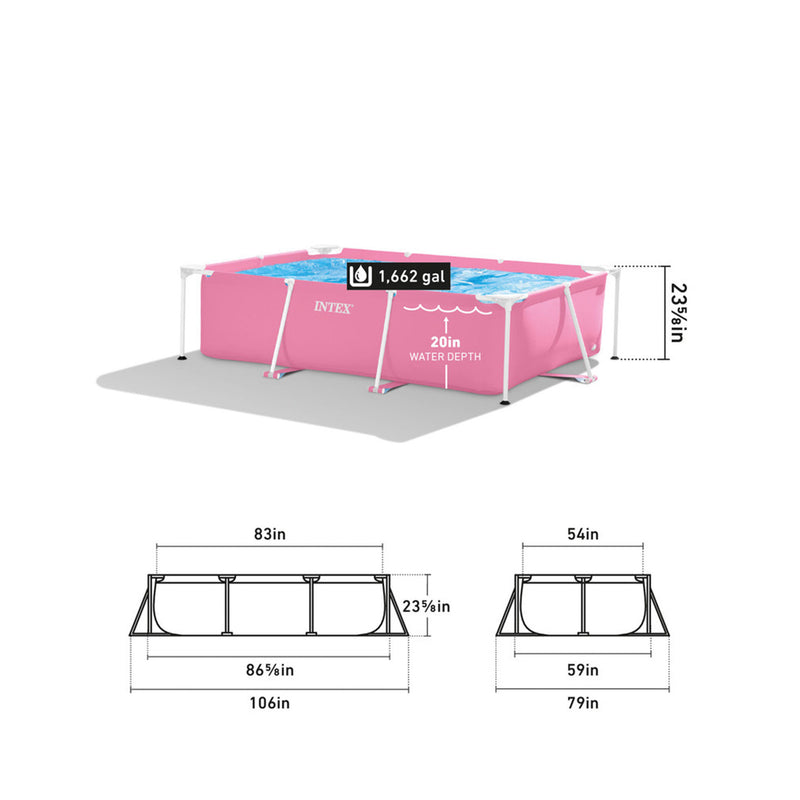 Intex 86" x 23" Outdoor Rectangular Frame Above Ground Swimming Pool, Pink(Used)