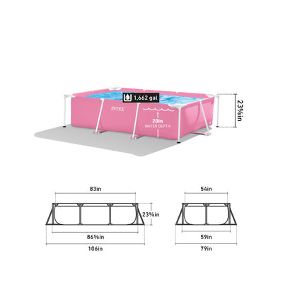 Intex 86" x 23" Outdoor Rectangular Frame Swimming Pool, Pink (For Parts)