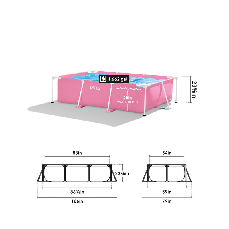 Intex 86" x 23" Outdoor Rectangular Frame Swimming Pool, Pink (For Parts)