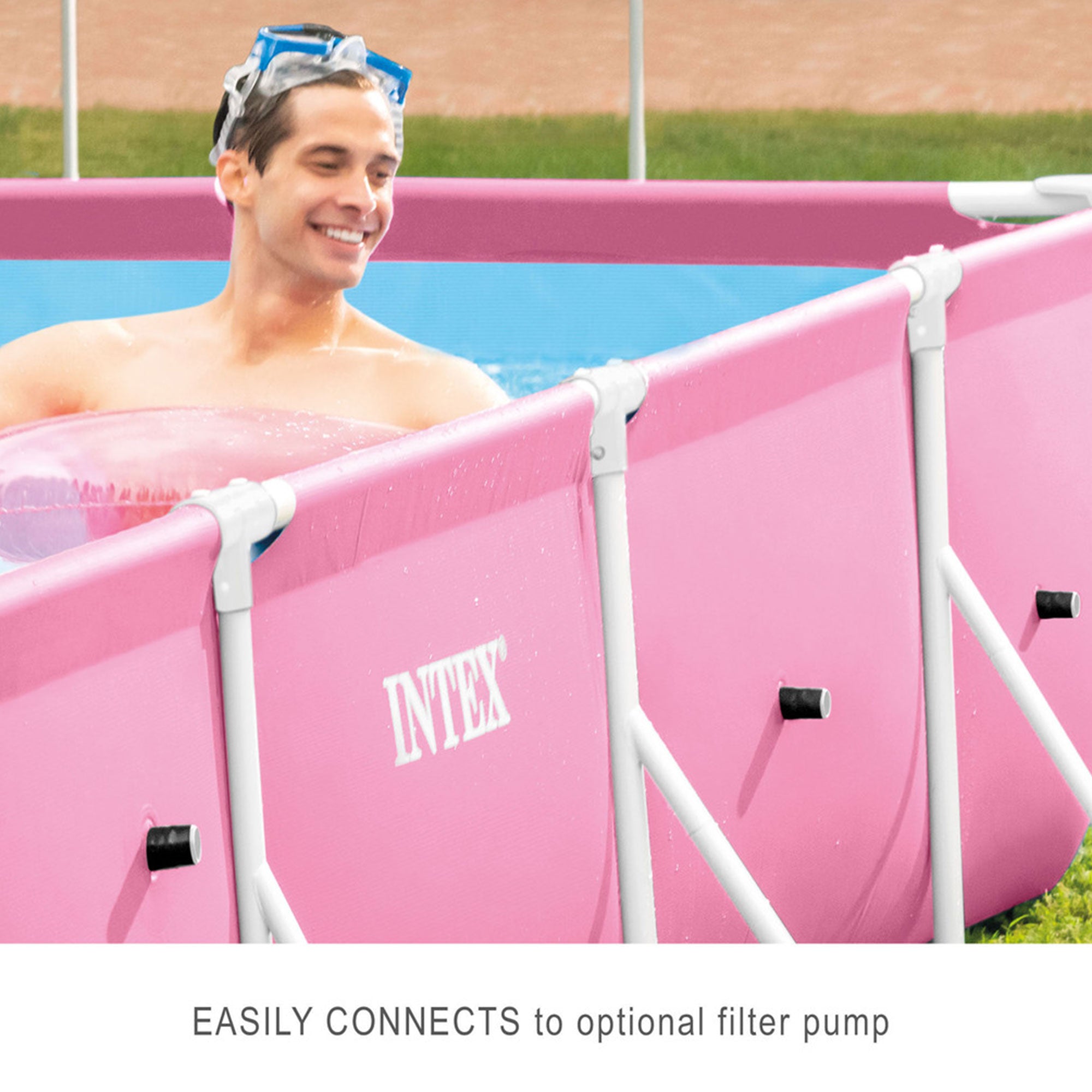Intex 86" x 23" Rectangular Frame Above Ground Swimming Pool, Pink (Damaged)