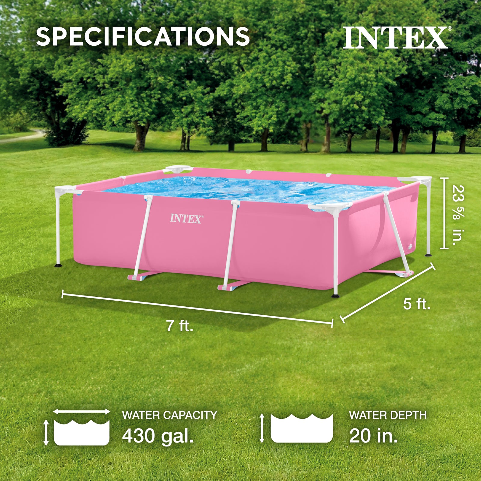 Intex 86" x 23" Outdoor Rectangular Frame Above Ground Swimming Pool, Pink(Used) - VMInnovations