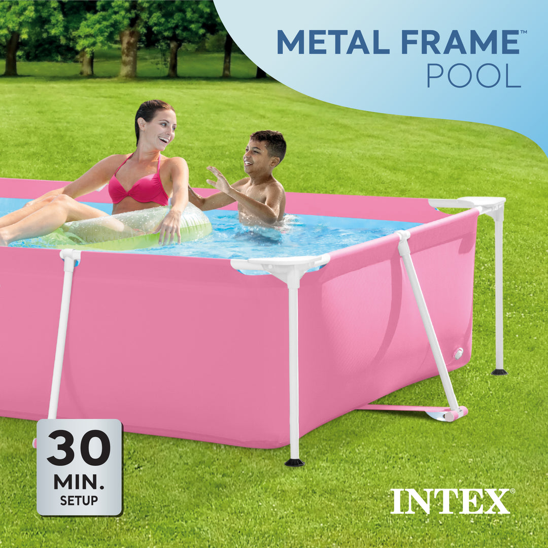 Intex 86" x 23" Outdoor Rectangular Frame Above Ground Swimming Pool, Pink