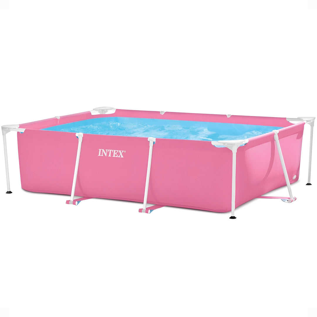 Intex 86" x 23" Outdoor Rectangular Frame Above Ground Swimming Pool, Pink(Used)