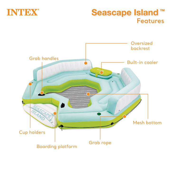 Intex Seascape Island Inflatable Water Lounge with Built In Cooler and Backrests for Adults