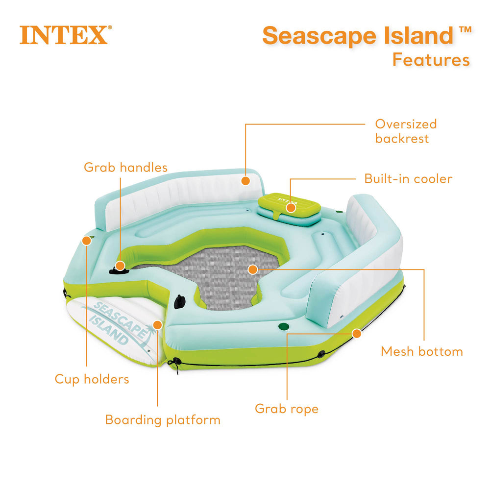 Seascape Island Inflatable Water Lounge w/ Built In Cooler & Backrests(Open Box) - VMInnovations