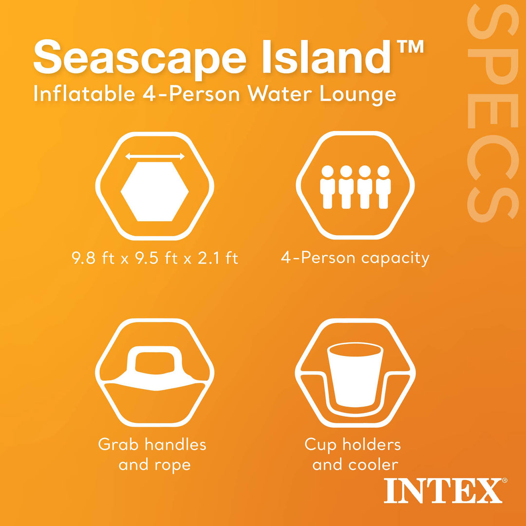 Intex Seascape Island Inflatable Water Lounge with Built In Cooler and Backrests for Adults