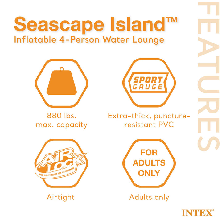 Intex Seascape Island Inflatable Water Lounge with Built In Cooler and Backrests for Adults