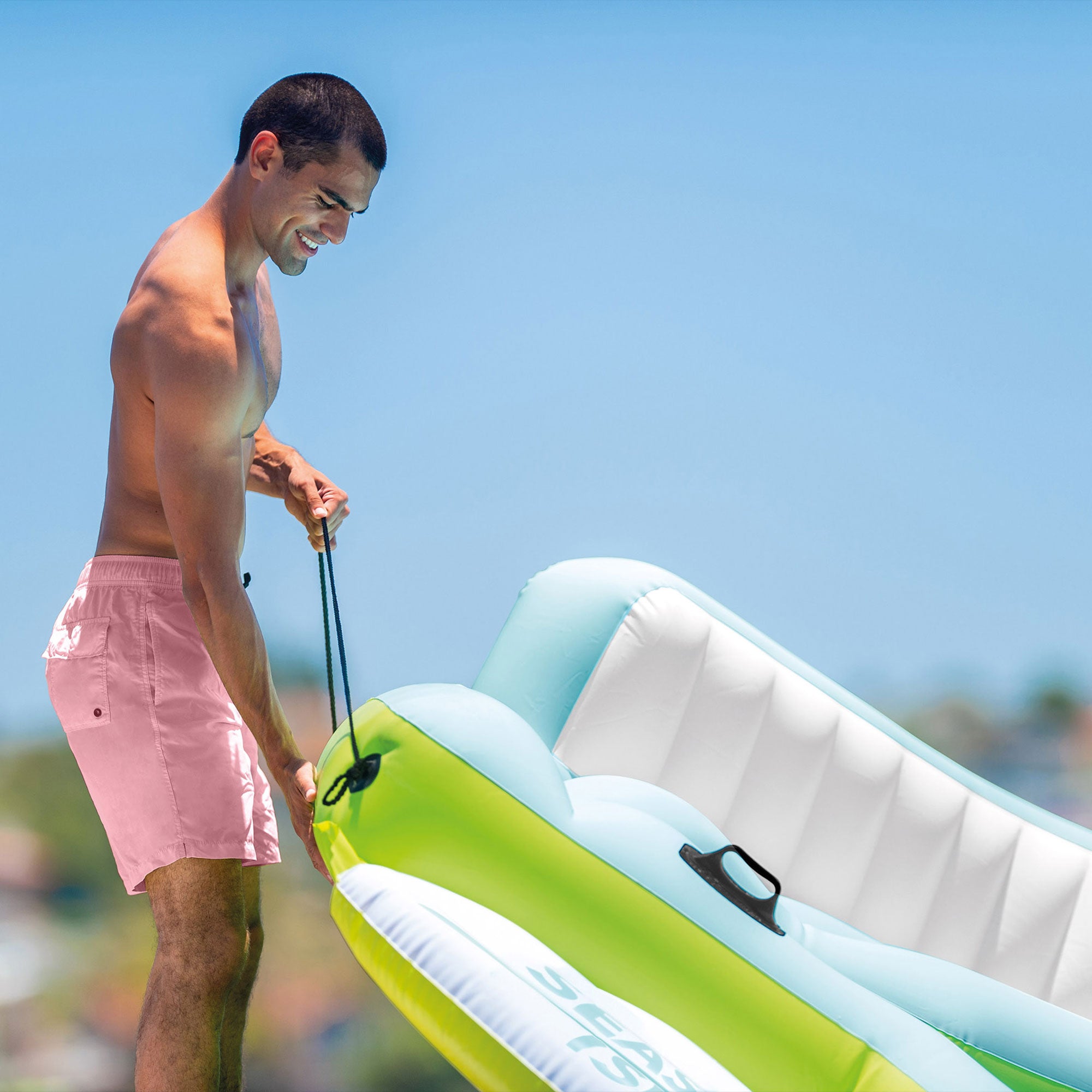 Intex Seascape Island Inflatable Water Lounge w Built In Cooler & Backrest(Used) - VMInnovations