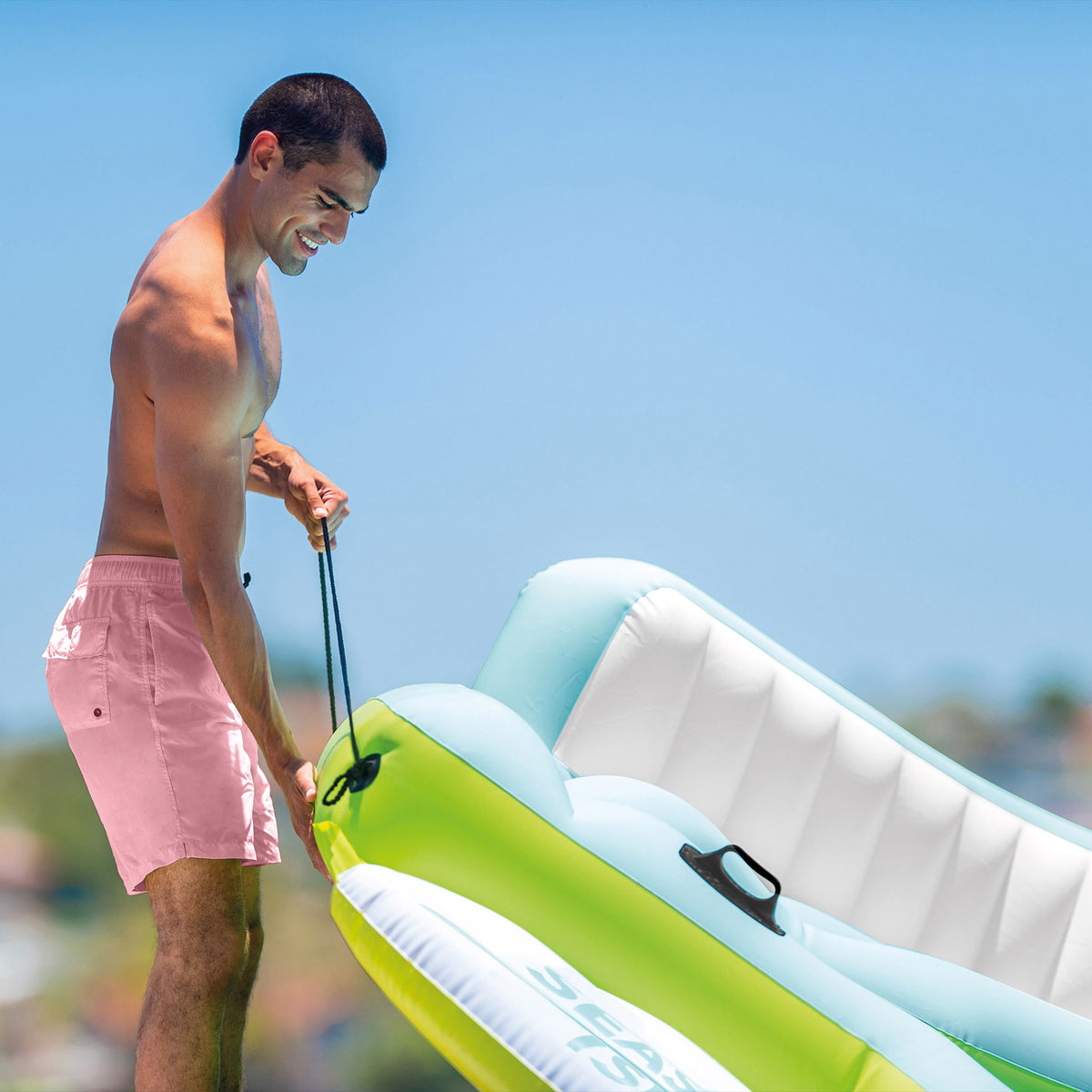 Seascape Island Inflatable Water Lounge w/ Built In Cooler & Backrests(Open Box)