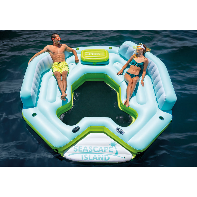 Seascape Island Inflatable Water Lounge w/ Built In Cooler & Backrests(Open Box)