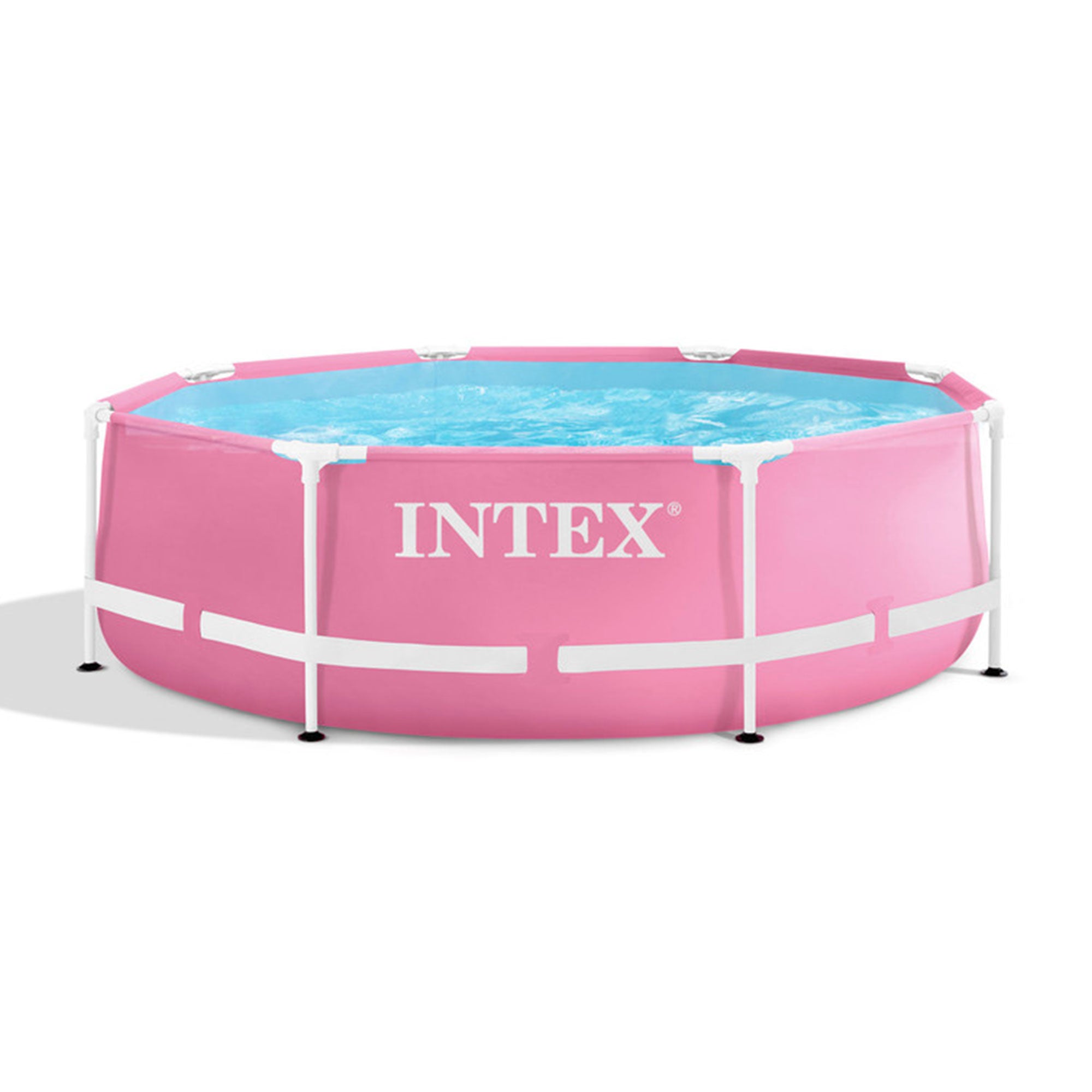 Intex 28290EH 8' x 30" Round Metal Frame Above Ground Swimming Pool, Pink (Used) - VMInnovations