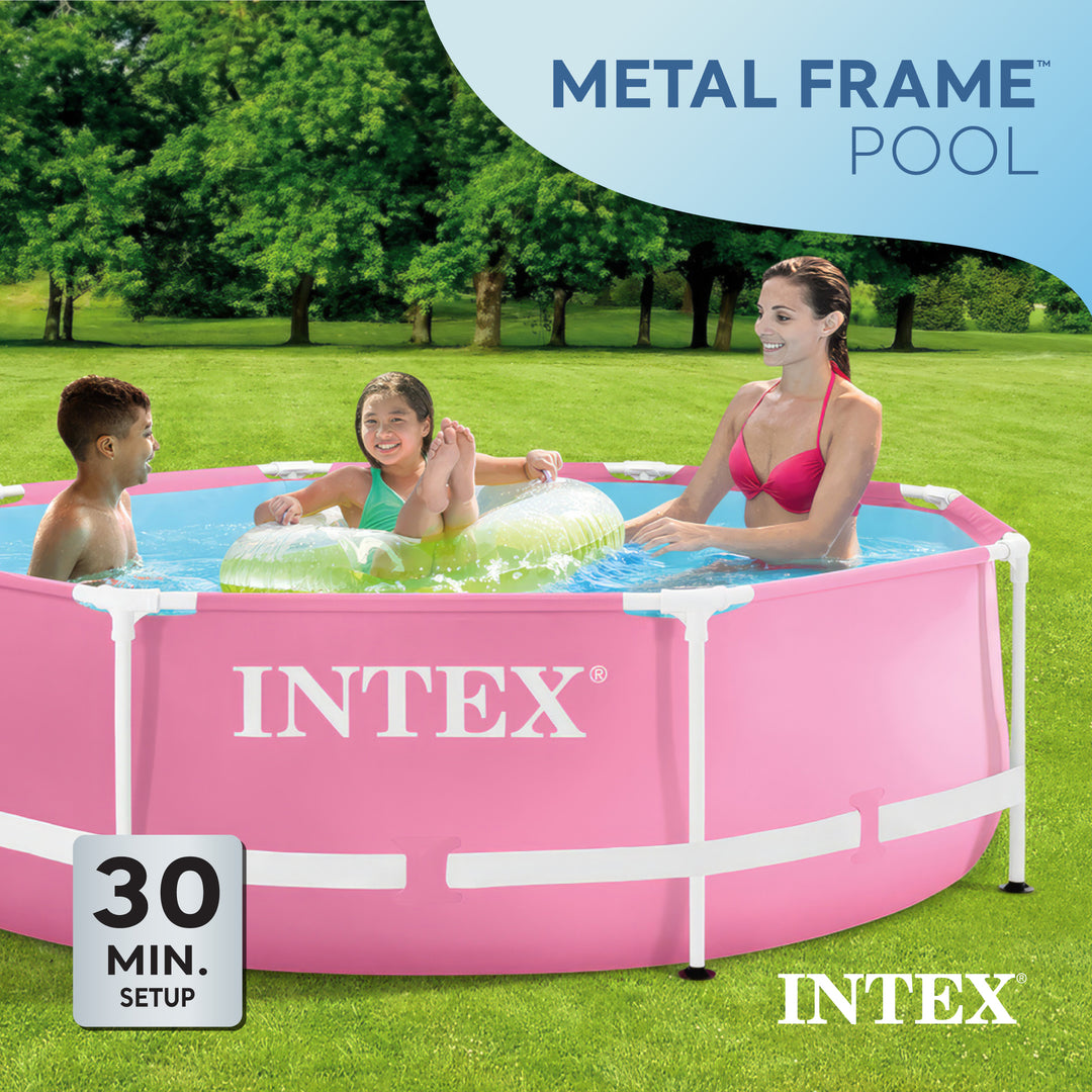 Intex 28290EH 8ft x 30in Round Metal Frame Above Ground Swimming Pool, Pink