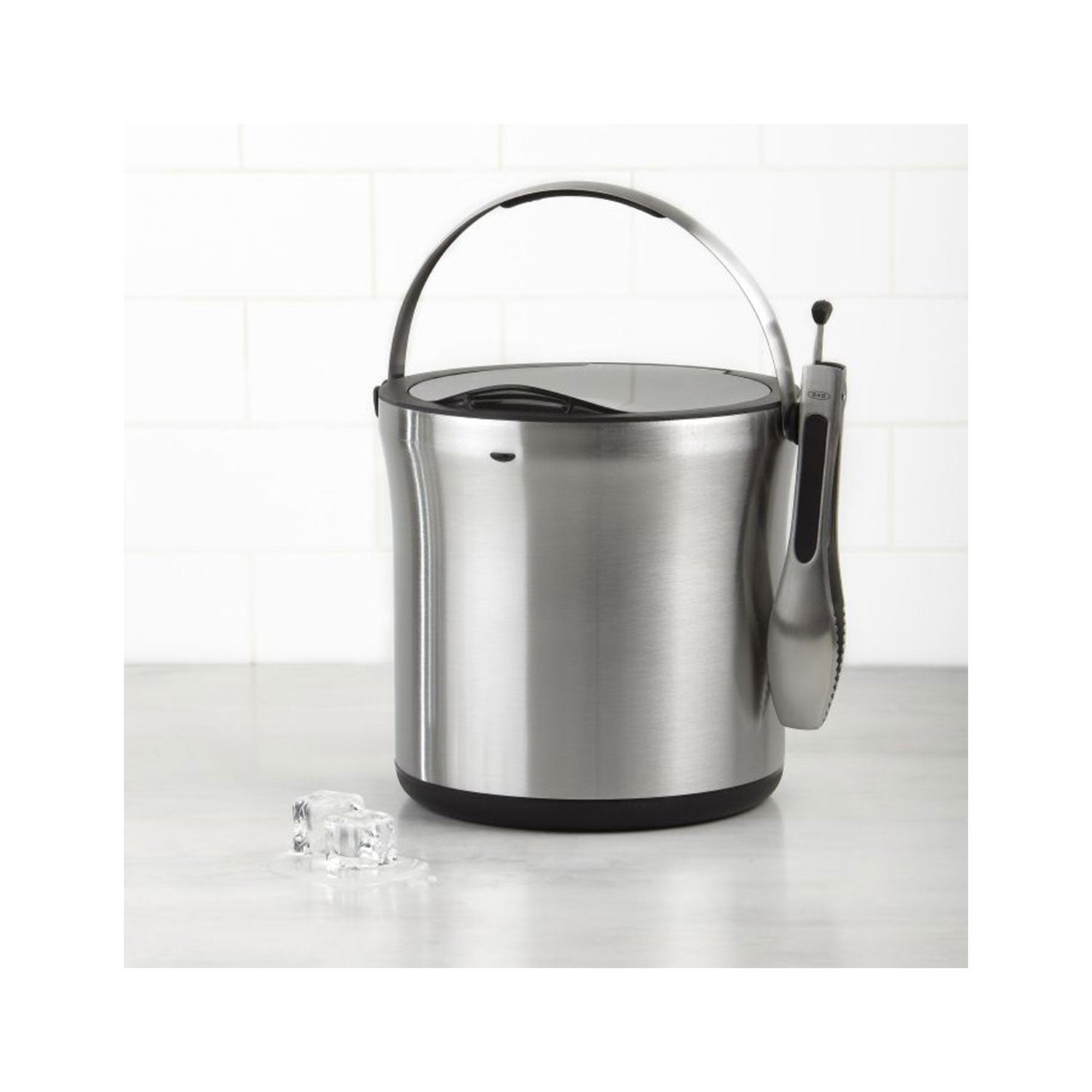 OXO Stainless Steel Insulated Ice Bucket with Clear Lid and Tong Set (Open Box)